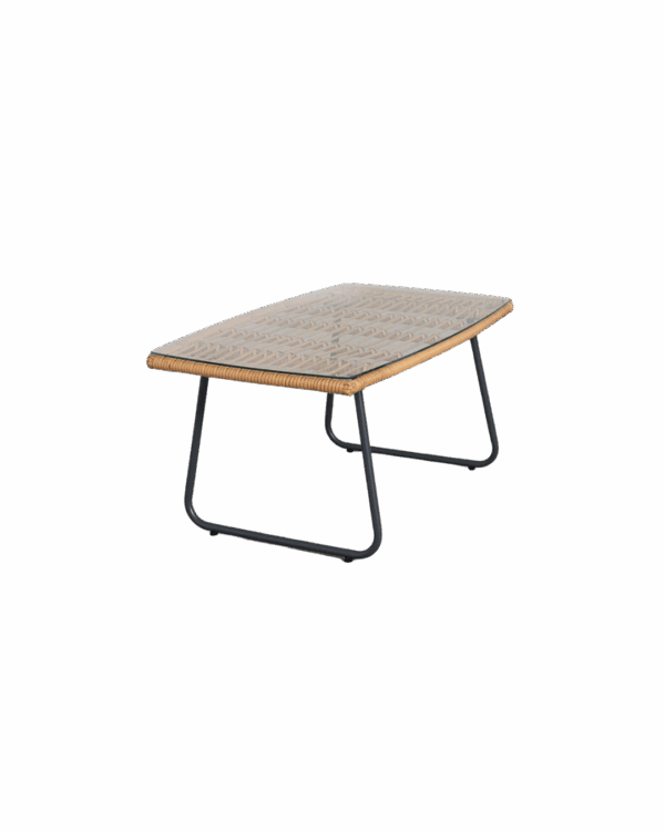 Mesa de centro en acero y ratán con cristal